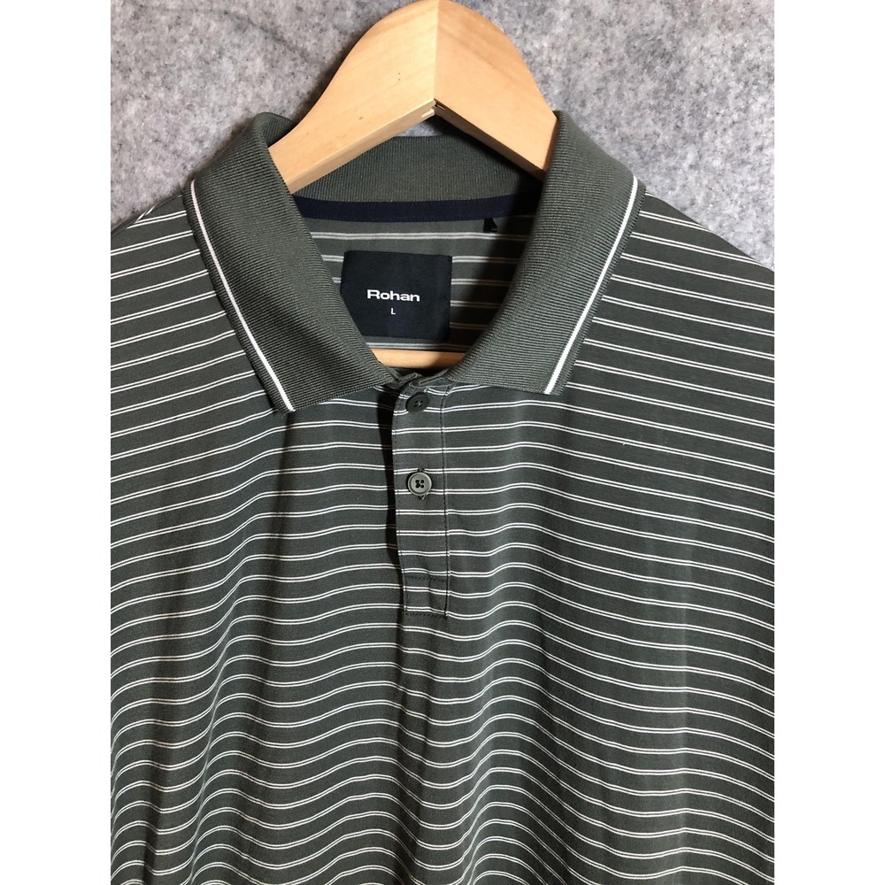 Rohan Shirt Mens Large Green Stripe‎ Short Sleeve Polo Casual Travel Outdoor